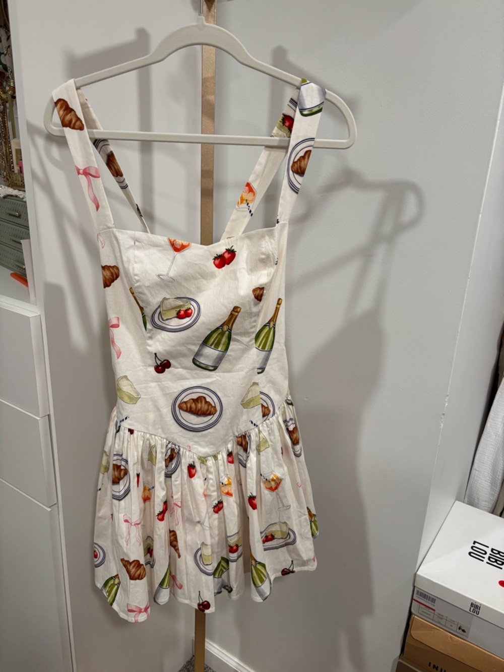 Avec Les Filles White Printed Square-Neck Mini Dress with Colorful Food Print - Picture 5 of 5